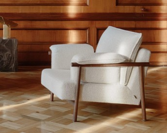 Fauteuil FORESTER en tissu, piètement bois de chêne