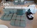 Canapé cuir & tissu bubble modulable GROOVER en 5 modules vert d'eau & ivoire