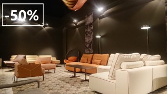 Canapé cuir cognac & tissu ivoire en modules ATMOSPHERE