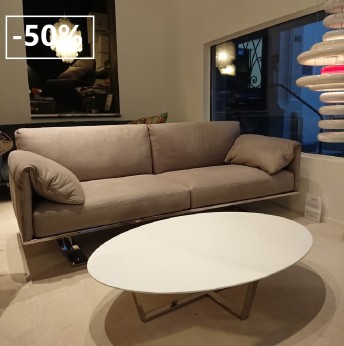 Canapé cuir gris 3 places base chrome RAHMAN.DK