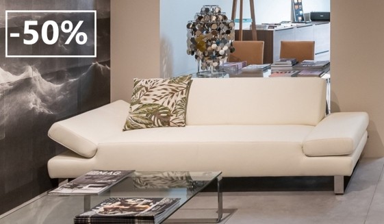 Canapé LONGRUN 2 places accoudoirs modulables en cuir blanc off white