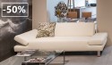 Canapé LONGRUN 2 places accoudoirs modulables en cuir blanc off white