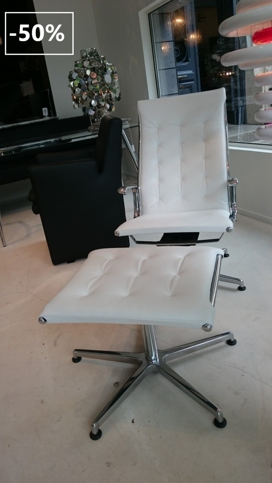 Chaise longue + repose pied TAYLORD LUXY cuir pleine fleur blanc
