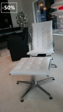 Chaise longue + repose pied TAYLORD LUXY cuir pleine fleur blanc