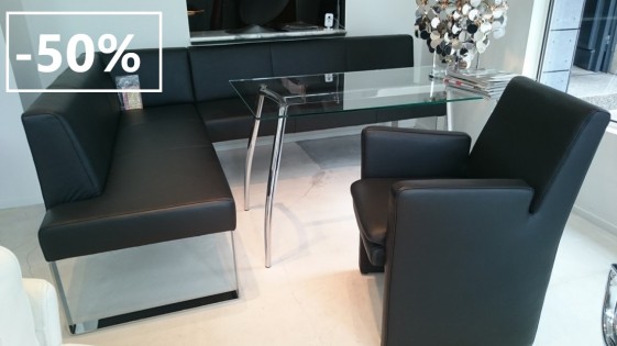 Ensemble coin repas + fauteuil + table cuir noir SeaSide
