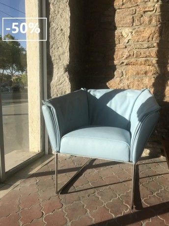Fauteuil cosy confort HAPPY.SIXTEEN en cuir bleu ciel Burlington