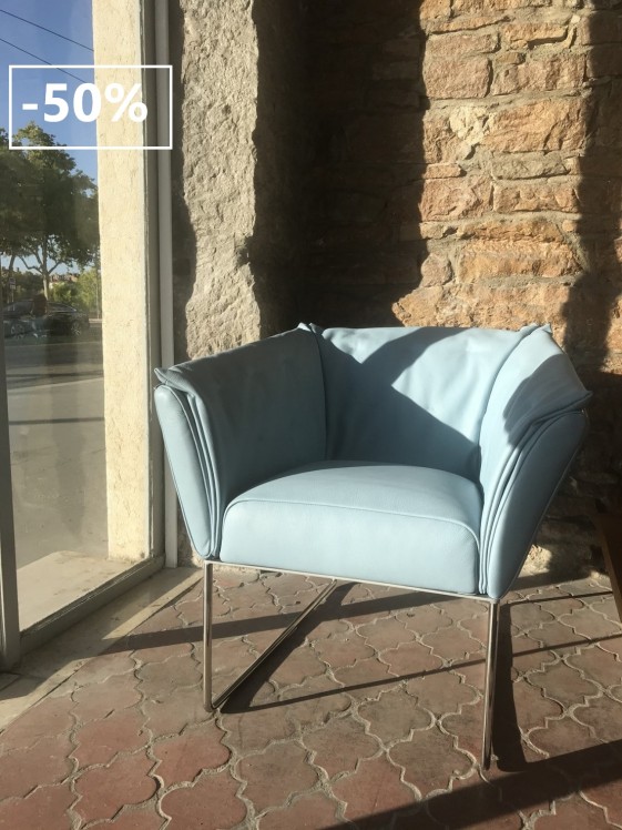 Fauteuil cosy confort HAPPY.SIXTEEN en cuir bleu ciel Burlington
