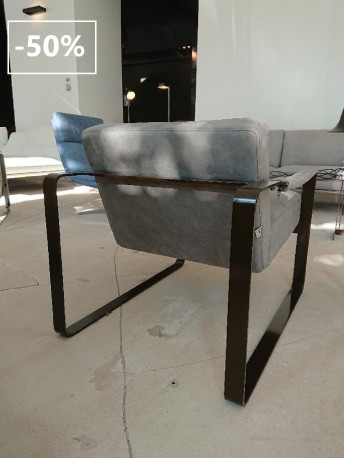 Fauteuil cubique RON cuir gris foncé poncé