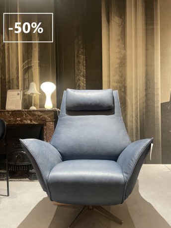 Fauteuil relax design cuir pleine fleur bleu sur batterie LORD.JM