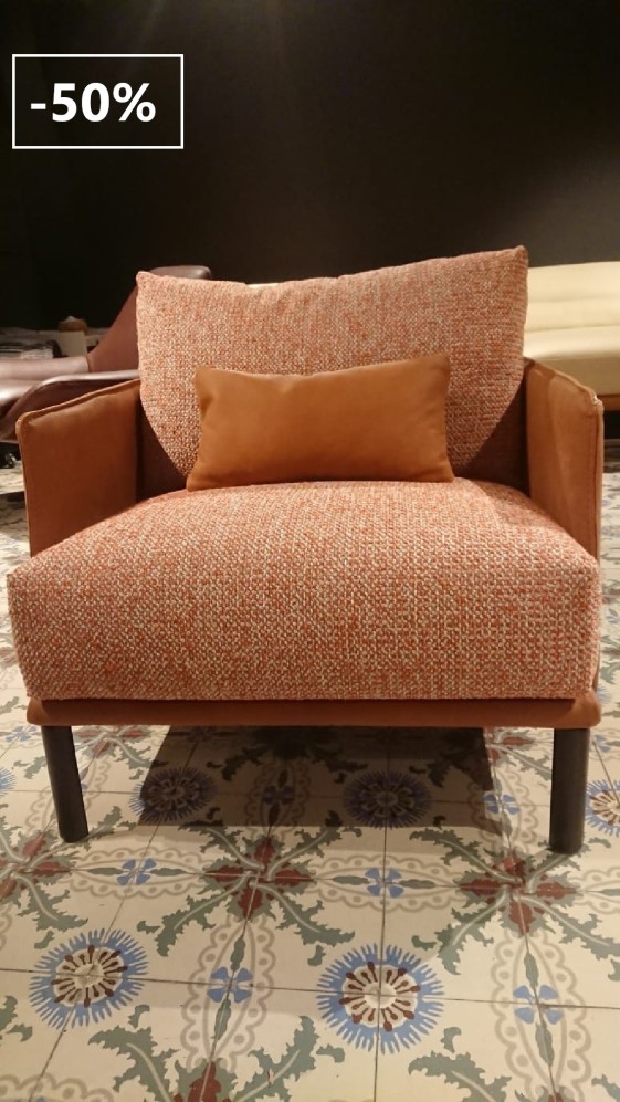 Fauteuils AMAZERLOUNGE en cuir Ranger cognac et tissu tweed, la paire