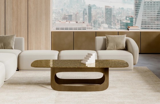AIRED, sublime table basse rectangulaire design plateau en verre martelé ou cristal