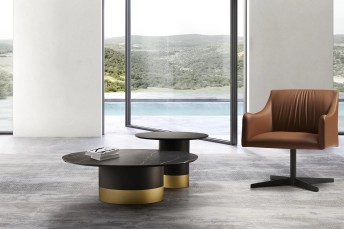 BLKMOON, table basse ronde plateau céramique, verre, marbre ou bois
