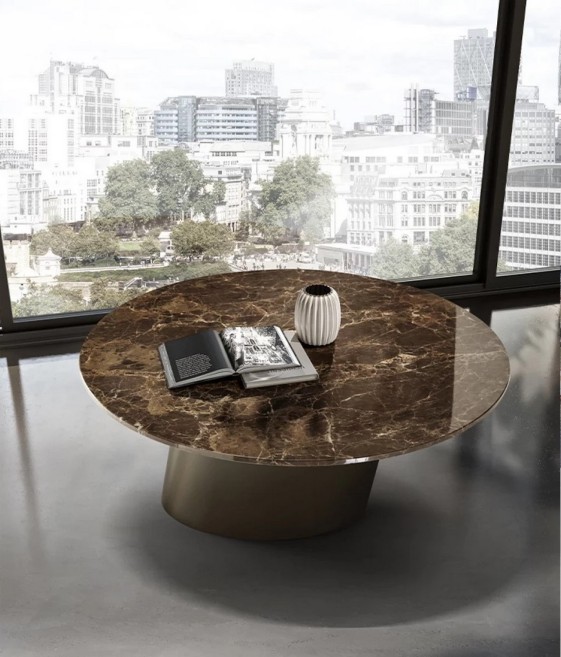 AXOME, table basse ronde plateau marbre, céramique, verre, ou bois