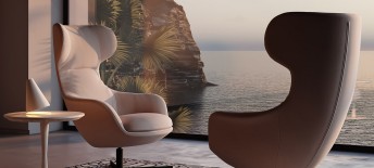 GLENN fauteuil pivotant à oreilles design lounge cuir ou tissu