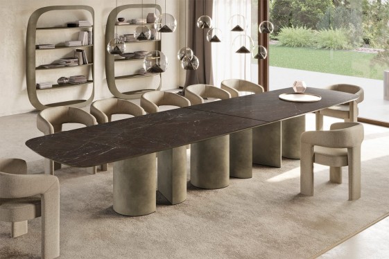 CREW, très grande table XL ultra design plateau céramique ou bois