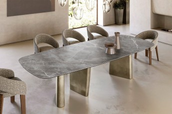 ALLOWED, table rectangulaire plateau céramique, verre, marbre ou bois, piètement bois laqué