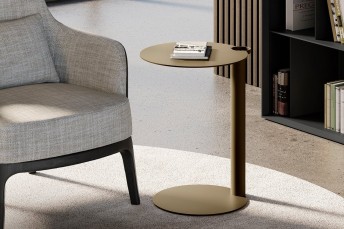 Bout de canapé, petite table console ronde VALY, plateau métal ou céramique