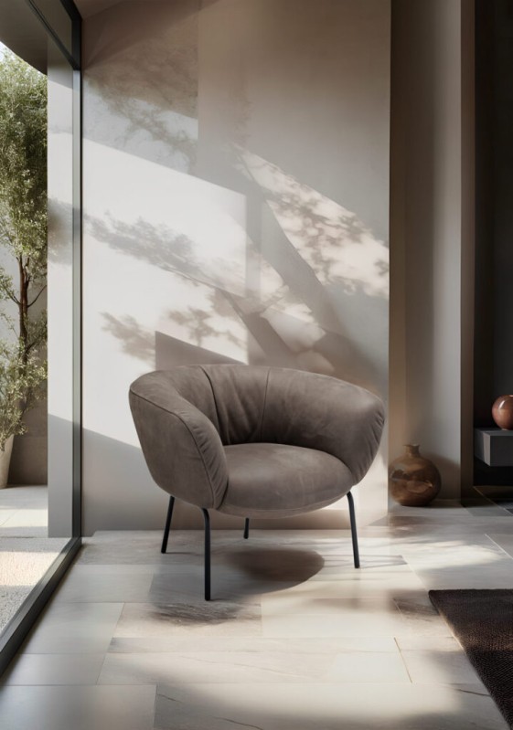 Fauteuil design tissu velours ou cuir LOBSTAR 4 pieds