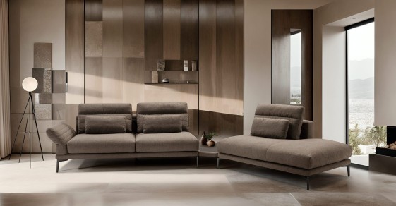 Canapé angle modulable VOGUES cuir tissu & plumes