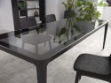 MONARQUE, table rectangulaire plateau en verre, piètement en frêne