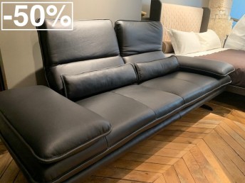Canapé 2,5 places ALWIN.C cuir pleine fleur Deluxe 2 Ultra Black Pearl