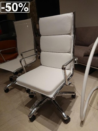 Fauteuil de bureau en cuir pleine fleur blanc LIGHT LUXY