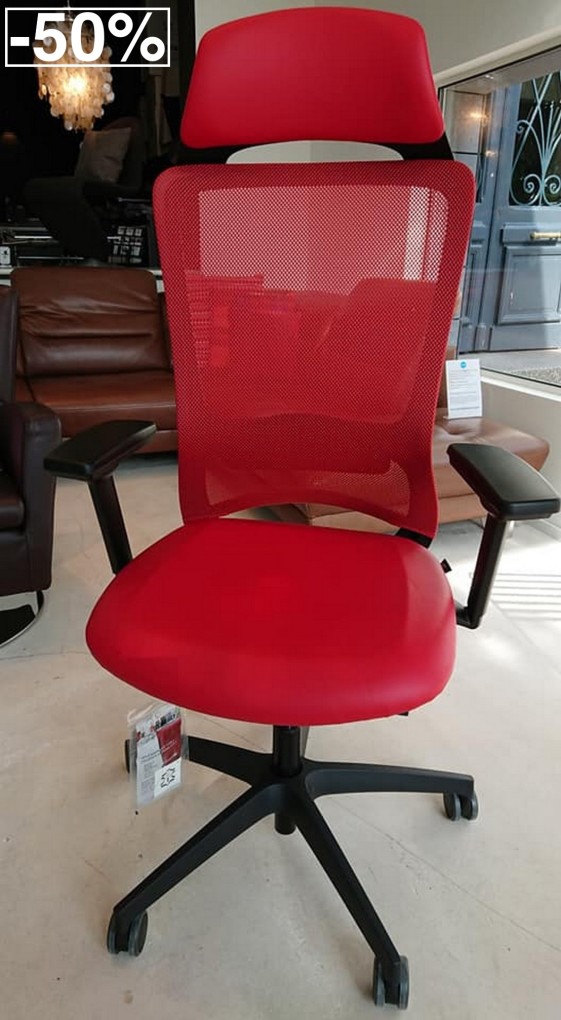 Fauteuil de bureau POP cuir de vachette pleine fleur rouge dossier résille