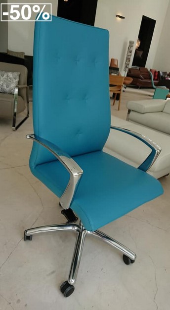 Fauteuil de direction dossier haut ergonomique ONE cuir pleine fleur bleu