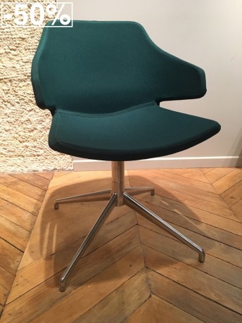 Fauteuil design MERAVIGLIA LUXY pivotant tissu vert foncé, pied étoile oblique 4 branches