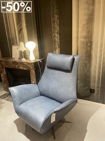 Fauteuil relax design cuir pleine fleur bleu sur batterie LORD.JM