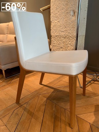 Chaise MORITZ, chêne naturel huilé & cuir Prince blanc