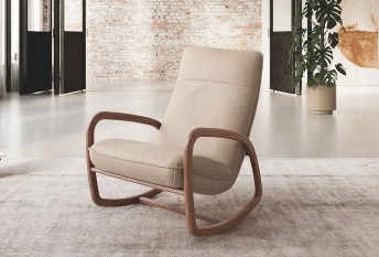 DODIN, fauteuil à bascule rocking chair, bois massif & tissu ou cuir