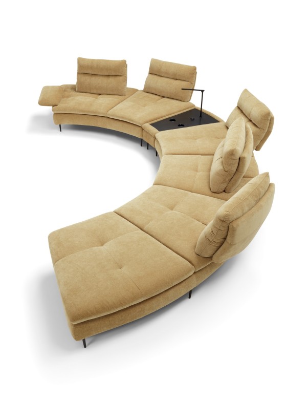 Canapé d'angle arrondi MOONSHINE modulable, dossiers & accoudoir réglables, tissu ou cuir