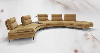 Canapé d'angle arrondi MOONSHINE modulable, dossiers & accoudoir réglables, tissu ou cuir