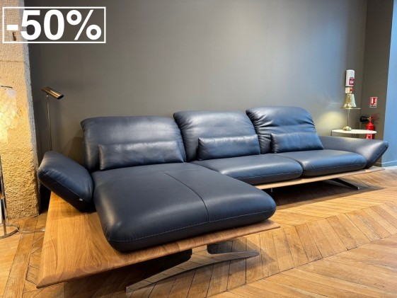 ATEMPTATION canapé d'angle sur plateau banc en bois 5 places en cuir pleine fleur Deluxe 2 Ultra Royal Blue