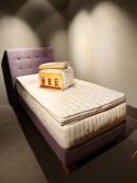 Lit complet 90 x 200 cm 100 % BIO PRESTIGE matelas & surmatelas MASTERPIECE VitalWOOD + sommier + tête de lit tissu amethyst