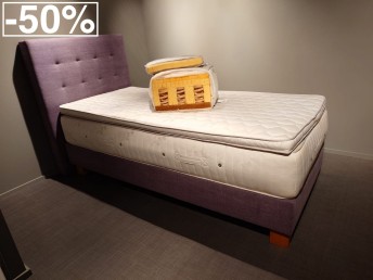 Lit complet 90 x 200 cm 100 % BIO PRESTIGE matelas & surmatelas MASTERPIECE VitalWOOD + sommier + tête de lit tissu amethyst