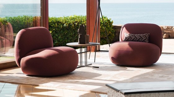 Fauteuil design organique BABYLON tissu, base fixe ou pivotante