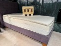 Lit complet 90 x 200 cm 100 % BIO PRESTIGE matelas & surmatelas MASTERPIECE VitalWOOD + sommier + tête de lit tissu amethyst