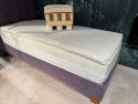 Lit complet 90 x 200 cm 100 % BIO PRESTIGE matelas & surmatelas MASTERPIECE VitalWOOD + sommier + tête de lit tissu amethyst