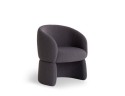 BABYLON, petit fauteuil de table organique tapissé, pied gainé en tissu