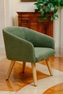 BLOOM, fauteuil tapissé tissu ou cuir, pieds bois