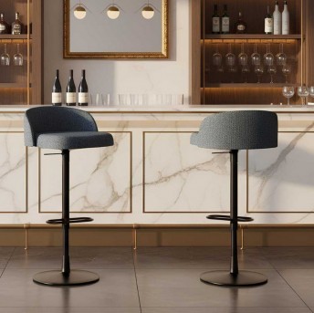 Paire de tabourets de bar BLOOM dossier bas coque tapissée, cuir ou tissu