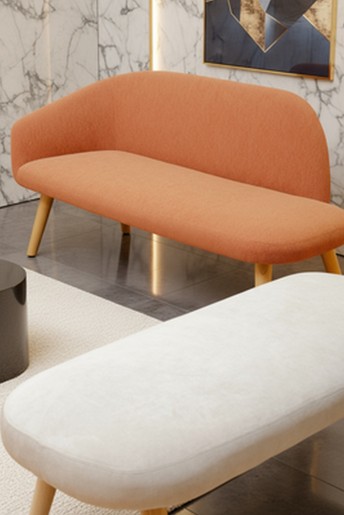 Banquette BLOOM tissu ou cuir, pieds bois