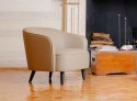 COZY, fauteuil lounge dossier bas cuir ou tissu, piètement bois ou pivotant en métal