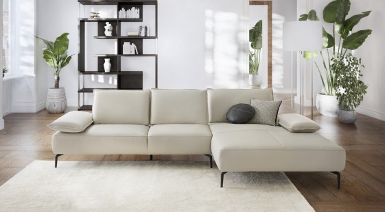 BLOOMER, canapé design d'angle chaise longue, assises réglables en profondeur, cuir ou tissu