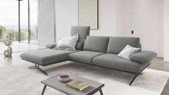 Canapé angle ABALIN chaise longue dossiers déployables cuir ou tissu