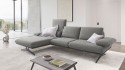 Canapé angle ABALIN chaise longue dossiers déployables cuir ou tissu
