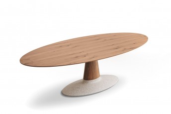 Table à manger TABLE.SEAN.10, plateau elliptique chêne ou noyer