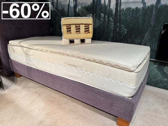 Lit complet 90 x 200 cm 100 % BIO PRESTIGE matelas & surmatelas MASTERPIECE VitalWOOD + sommier + tête de lit tissu bramble